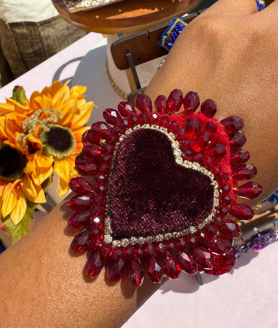 sacred heart bracelet dark red