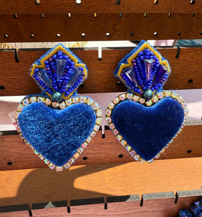 Sacred heart blue earrings