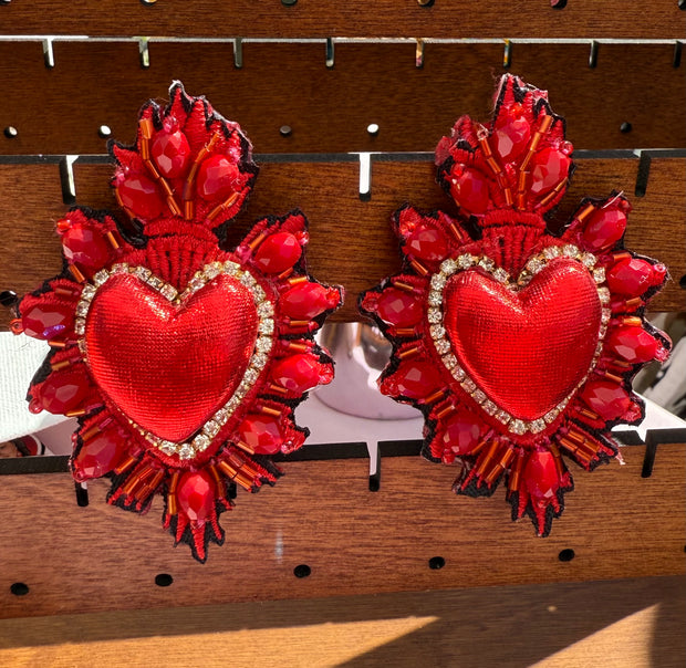 sacred heart red earrings