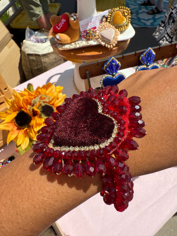 sacred heart bracelet dark red