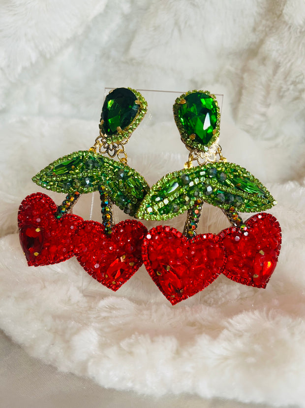 Cherry Heart Bling Earrings