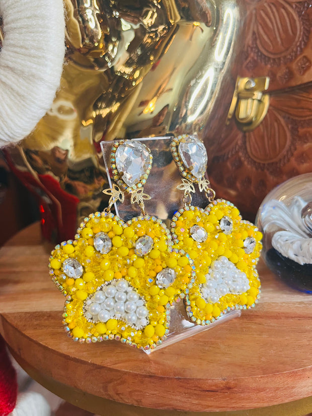 Paw Bling Earrings Yellow